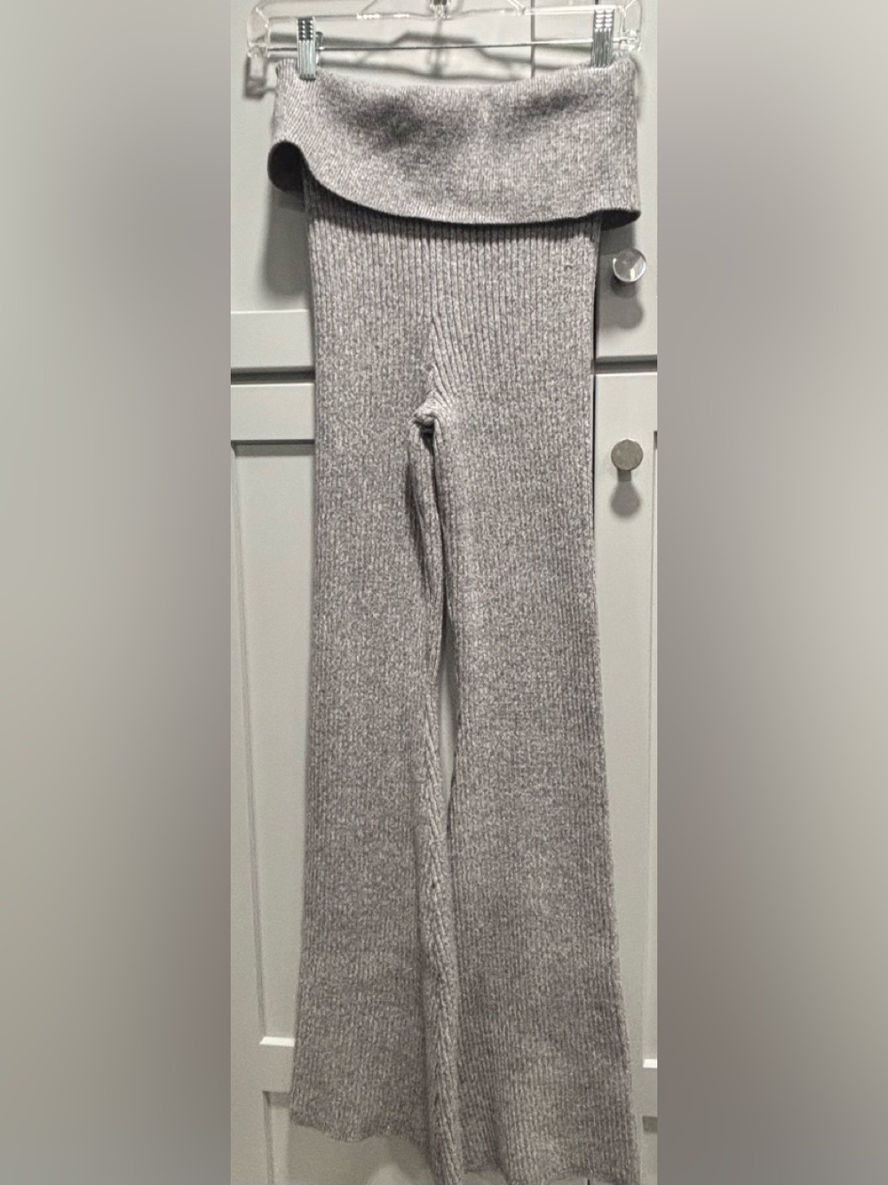 Rachel Paige Rib-Knit Gray Foldover Lounge  Pants Size Med